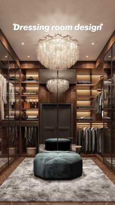 an image of a walk in closet with chandelier