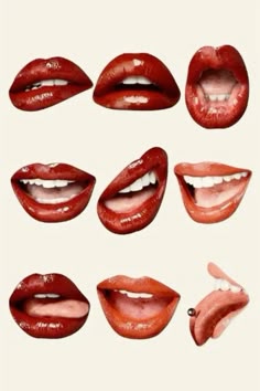 various images of different lips and mouths with teeth in the shape of tongues, all showing