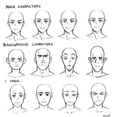 the different types of facial expressions in an anime character's head and neck length