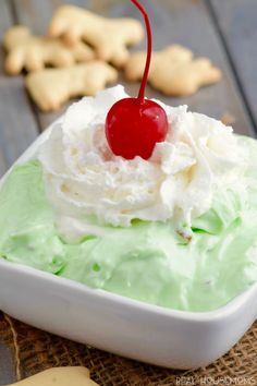 a close up of a dessert in a bowl on a table