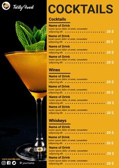 a menu for cocktails with drinks in it