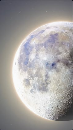 an artist's rendering of the moon with its bright light shining on it, as seen from space