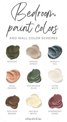 the color guide for bedroom paint colors and wall color schemes, with text overlaying them