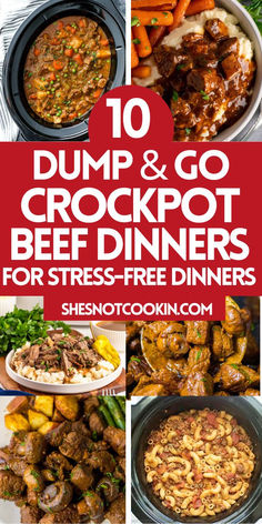 Crock Pot Complete Meals, Slow Cooker Dump, Dump In Crock Pot Meals, Crock Pot Dinner Meals, Main Dishes For Dinner Crockpot, Healthy Beef Crockpot Meals, Dump Meal Recipes, Crockpot Sunday Lunch, Dump And Go Slow Cooker Recipes