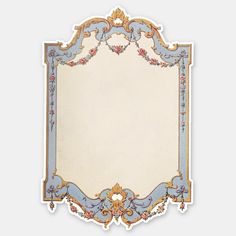 an ornate frame with blue and gold trimmings on the edges, decorated with flowers