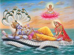 an image of hindu deities floating in the ocean with text that reads, happy navrish