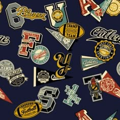 many different types of stickers on a blue background