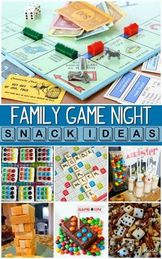 family game night with games and activities for kids to play on the table, including dices