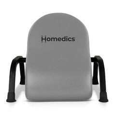 a gray chair with the word homedics on it's back and arms