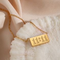 Stainless Steel 18K Gold Plated 11:11 Rectangle Pendant Necklace Angel Number Necklace, Number Jewelry, Dainty Chain Necklace, Number Necklace, Rectangle Pendant, 18k Gold Necklace, Bridal Earrings Pearl, Square Pendant, Angel Number