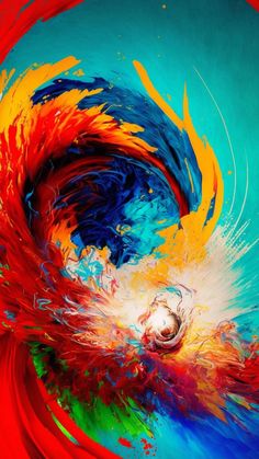 an abstract painting with red, yellow and blue colors