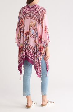 Love to layer this lightweight ruana that is covered in a garden bird design that is perfect for your next warm-weather adventure. 36" length (size O/S) Open front Short sleeves 100% rayon Hand wash, dry flat Imported Oversized Bohemian Floral Print Outerwear, Oversized Bohemian Outerwear With Floral Print, Spring Beach Outerwear With Boho Print, Spring Boho Print Outerwear For Beach, Boho Print Outerwear For Beach In Spring, Bohemian Rayon Cover-up For Spring, Boho Print Outerwear For Spring Beach, Floral Print Summer Outerwear For Layering, Summer Floral Print Outerwear For Layering