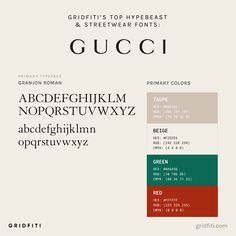 the font and numbers for gucci are all different colors, but there is no image to describe