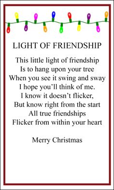 a christmas card with the words light of friendship on it and lights strung from strings