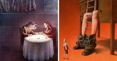 there are two pictures one has a woman and the other is a man sitting at a table