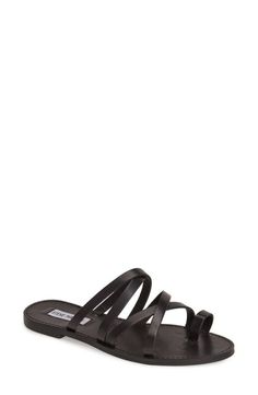 These slides are so chic, you won't even care if you fall in the pool. Shop the 20 best poolside sandals, including these Steve Madden Antler Strappy Leather Toe Loop Sandals here. Gold High Heel Sandals, Bohemian Sandals, Gold High Heels, Toe Loop Sandals, Open Toe Slippers, A Beautiful Life, Low Heel Sandals, Leather Detail, Chelsea Ankle Boots