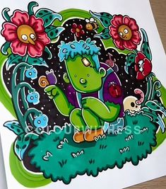 an image of a cartoon character with flowers on it