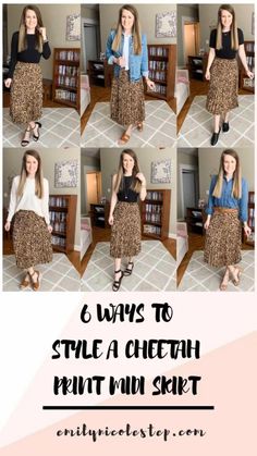 Lepord Print Skirt Outfit Style Winter, Styling A Skirt Casual, How To Style Cheetah Skirt, Cheetah Print Skirt Outfit Fall, Cheetah Skirt Outfit Summer, Leopard Wrap Skirt Outfit, Animal Print Skirt Outfit Fall, Womens Midi Skirt Outfit, How To Style Leopard Print Skirt