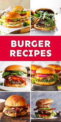 burgers with different types of meat and vegetables