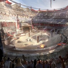 an artist's rendering of a circus scene in the middle of a large arena