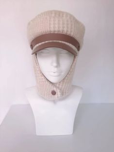 Beige Warm Wool Women Winter Visor Hat With Earflaps Modern - Etsy Ukraine Adjustable Winter Hats With Ear Flaps, Adjustable Brimmed Bonnet For Cold Weather, Adjustable Ear Flaps Winter Hats, Warm Brimmed Bonnet For Cold Weather, Winter Outdoor Brimmed Bonnet, Windproof Hats With Ear Flaps For Fall, Winter Bonnet With Ear Flaps, One Size Fits Most, Adjustable Beige Beanie For Winter, Brown Hats With Ear Flaps For Cold Weather