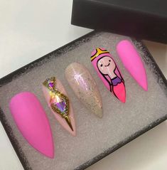 Adventure Time Nails, Bubblegum Nails, Nail Art 2023, Time Nails, Buff Nails, Cute Halloween Nails, Punk Nails, Claw Nails, Winter Nails Acrylic