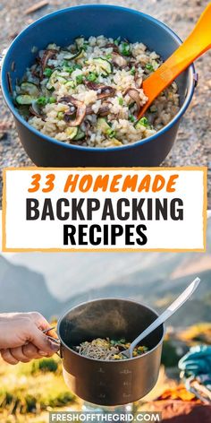 three different pictures with the words 3 homemade backpacking recipes in front of them and an image