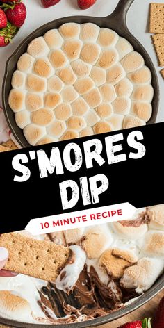 cast iron skillet with browned marshmallows, bottom photo has melted chocolate and marshmallows in skillet Smore Recipes, Easy Sweets, Dinner Recipes Easy, Lake Food Ideas Summer, Sweet Dips, Food Ideas Summer, Slow Cooker Desserts, Lake Food Ideas