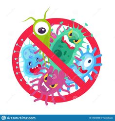 an antibacteric sign with cartoon animals in the circle on white background stock photo