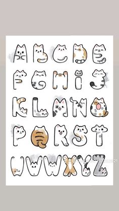 the letters and numbers are drawn in different styles, with cats on each one side