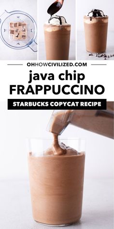 Coffee, chocolate syrup, and chocolate chips are blended with ice and a homemade Frappuccino base syrup to create this delicious Java Chip Frappuccino frozen drink, just like the one at Starbucks! #javachipfrappuccino #frappuccino #starbuckscopycat Java Chip Frappachino, Starbucks Frozen Drinks, Frappachino Recipe, Starbucks Java Chip Frappuccino, Java Chip Frappuccino, Caffeinated Drinks, Java Chip, Frappuccino Starbucks