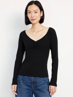 off-shoulder v-neckline long sleeves cinched center front fitted hits high on hip models are approx.  5'9" and wear sizes s (4), l (12), and xl (18)machine wash according to the care instruction label  . Best Holiday gift for Women , perfect Tops for Christmas! Rib Knit Top, Pajamas Gift, Family Maternity, Family Pajamas, Jack Black, Old Navy Women, Big And Tall, Petite Size, Womens Clothing Tops