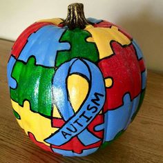 Autism pumpkin Fall Carnival, Pumpkin Carving Ideas, Halloween Pumpkins Painted, Halloween Front Porch, Pumpkin Party, Fall Halloween Crafts, Carving Ideas, Trunk Or Treat, Painted Pumpkins