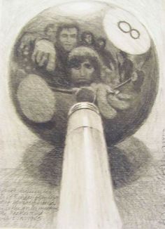 this is a pencil drawing of some people in a ball with one person holding the pole