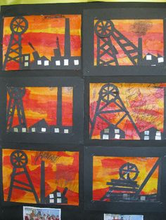 an art project made with construction paper and collaged images of oil rigs