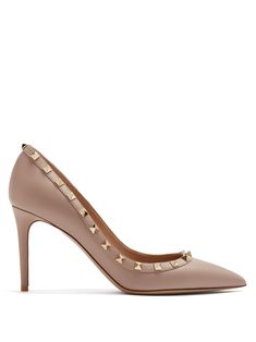 Rockstud point-toe leather pumps | Valentino | MATCHESFASHION.COM US Hidden Spaces, Hidden Rooms, Studded Heels, Valentino Rockstud, Valentino Shoes, Patent Leather Pumps, T Shirt And Jeans, Stiletto Pumps