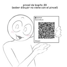 a cartoon character is holding up a qr code to scan it into the image