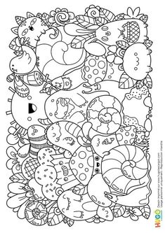 a coloring page with lots of cartoon characters