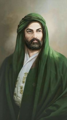 an oil painting of a man wearing a green shawl