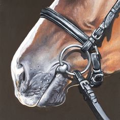 a painting of a horse's head and bridle with water droplets on it