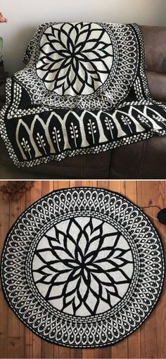 a couch with black and white designs on it