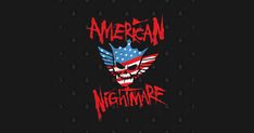 an american flag skull with the words,'american nightmares'in red and blue