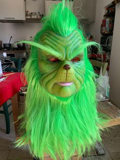 Grinch silicone mask, green lime hair version. Green Halloween Masquerade Mask, Green Halloween Masquerade Mask And Prosthetics, Lime Hair, Grinch Costume, Silicone Mask, Silicone Masks, Costume Masks, Costume Mask, Grinch