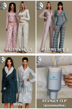 four different models in pajamas and robes for the same price range from $ 2 to $ 3