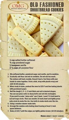 an advertisement for old fashioned shortbread cookies with information about the ingredients and instructions to make them