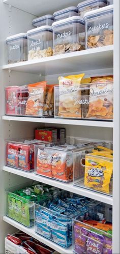 an organized pantry filled with lots of food