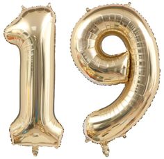 the number nine balloon is gold in color