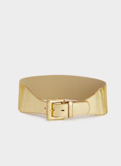 Elevate your style with our handmade wide gold leather belt, crafted meticulously in our Barcelona atelier. This elegant belt features genuine metallic leather and measures 8 cm (3.1 inches) wide, ensuring a bold statement piece for any outfit. The belt combines a handcrafted buckle and a front section made from the same luxurious gold leather, complemented by an elastic back for a perfect, comfortable fit. This premium accessory showcases a unique, glamorous buckle lined with the same leather, exuding sophistication and quality. Versatile and chic, our elastic gold belt pairs beautifully with blouses, tunics, blazers, long baggy shirts, and dresses. Ideal for a range of activities, it adapts seamlessly to your movements--whether you're sitting, standing, walking, or dancing. Perfect for s Leather Party Belts, Luxury Gold Belt With Self Belt, Adjustable Gold Belt Buckles, Luxury Adjustable Gold Belt Buckle, Luxury Gold Adjustable Belt Buckle, Adjustable Gold Party Belt, Adjustable Gold Belt Buckle, Elegant Gold Leather Belt, Gold Leather Belt With Self Belt Detail