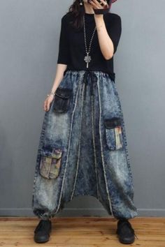 #harempants #lowcrotch #jeans #hippiestyle Upcycle Denim Jeans, Drop Crotch Jeans, Shop Street, Hippie Skirts, Hippie Pants, Pants Skirts, Dad Jeans, Denim Patterns, Recycle Clothes