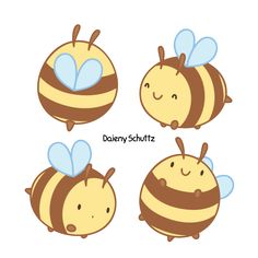 four cute little bees with different expressions